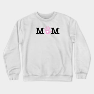 MOM text. Baby hand print with heart. Crewneck Sweatshirt